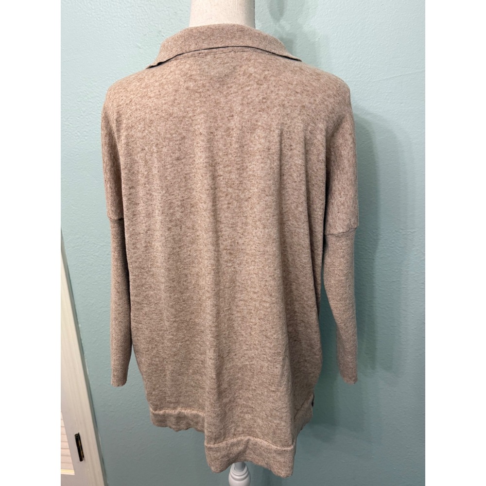 Tuckernuck Women Tan Heather Tencel Linen Blend Long Sleeve Polo Sweater M/L - Picture 3 of 5